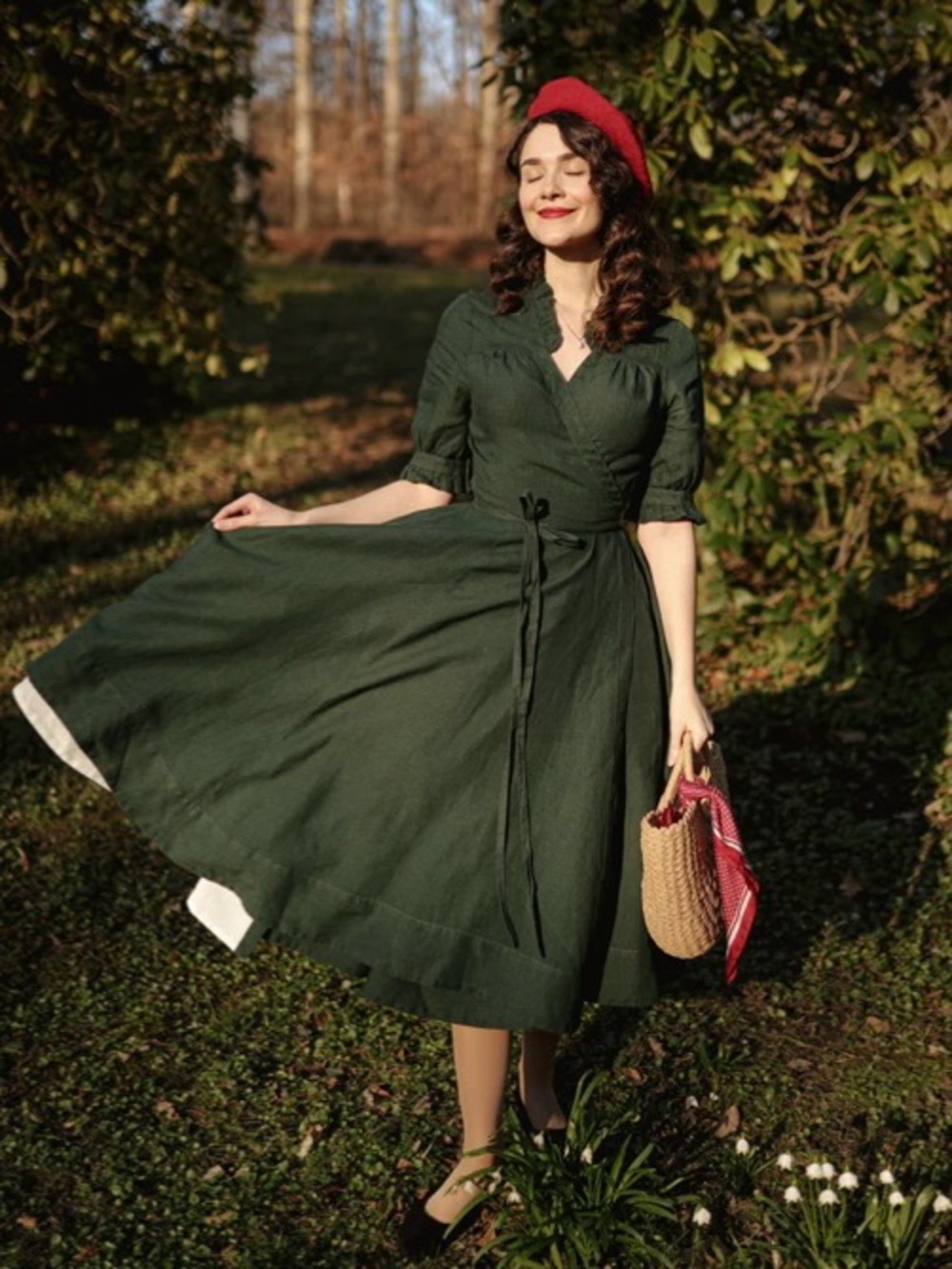 NWT Son de Flor Darcy Linen Wrap Dress Evergreen Size Small